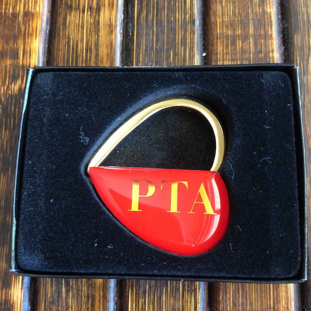 NIB PTA red enamel and Goldtone keychain